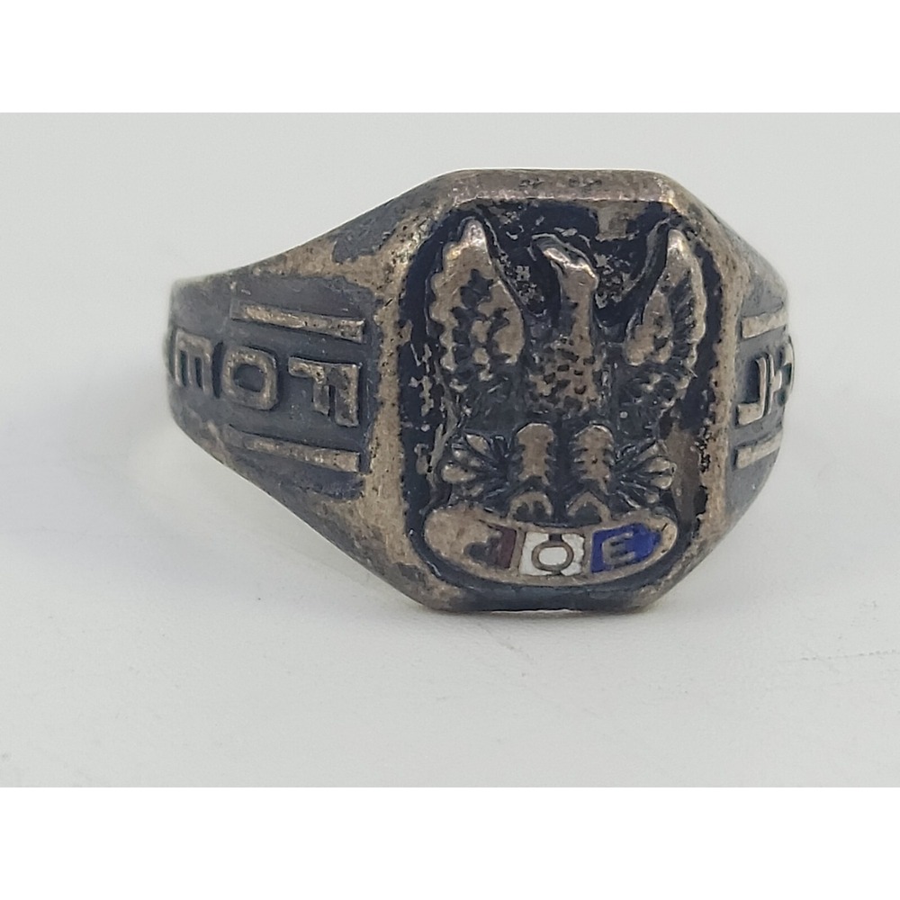 Vintage FOE Fraternal Order Eagles Sterling Silver Mens Ring Sz 9 Antique Patina